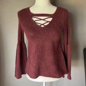 American Eagle Women’s Maroon Bell Sleeve Sweater